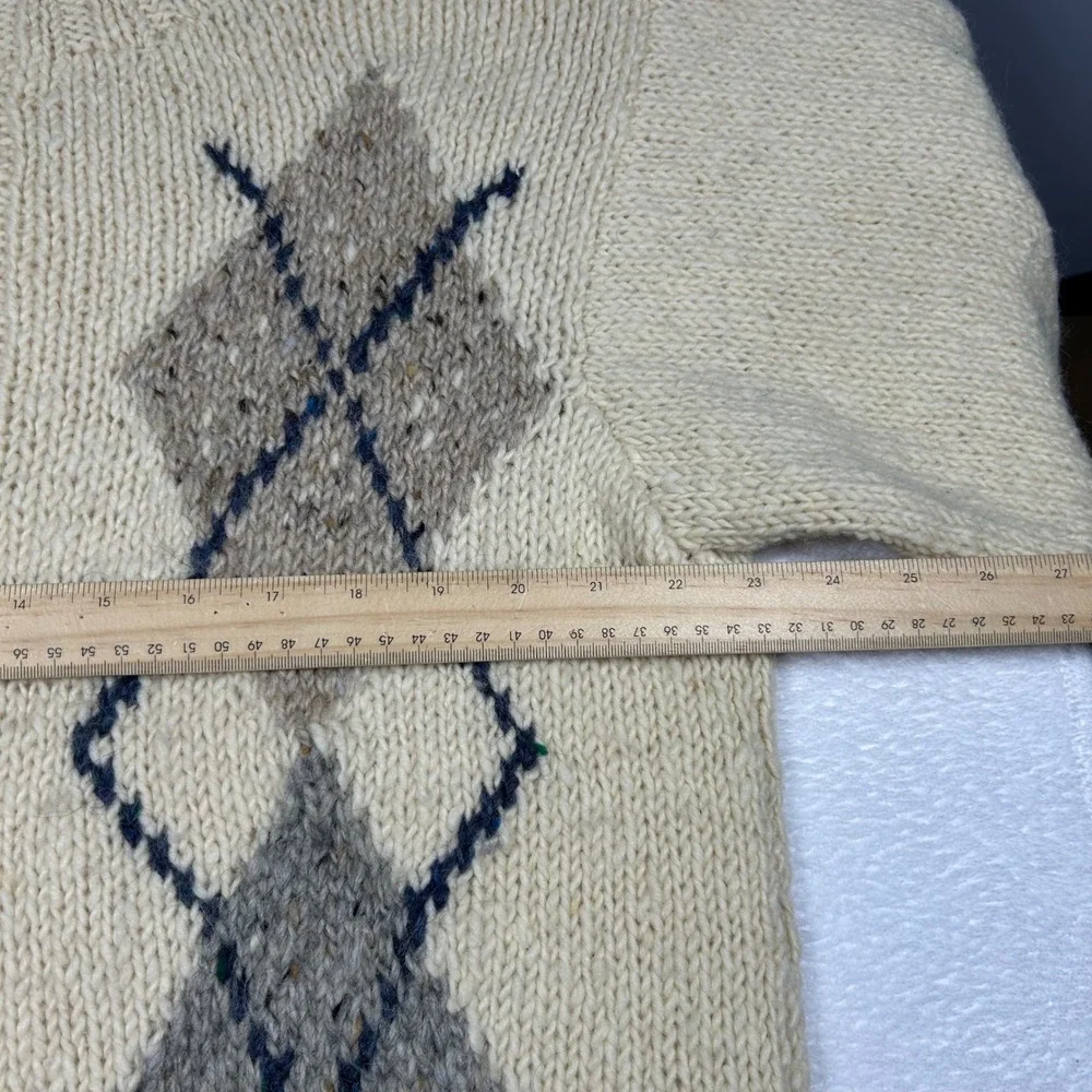Gaeltarra Argyle Sweater Fisherman Fair Isle Grandpa Mens 40 Cream Wool Ireland